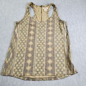 Route 66 Original Clothing Tank Top Womens Medium Tan Aztec Zip Neck Shirt